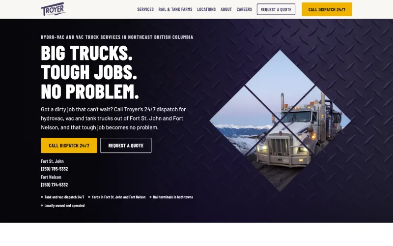 Troyer Ventures homepage: Big trucks. Tough jobs. No problem.